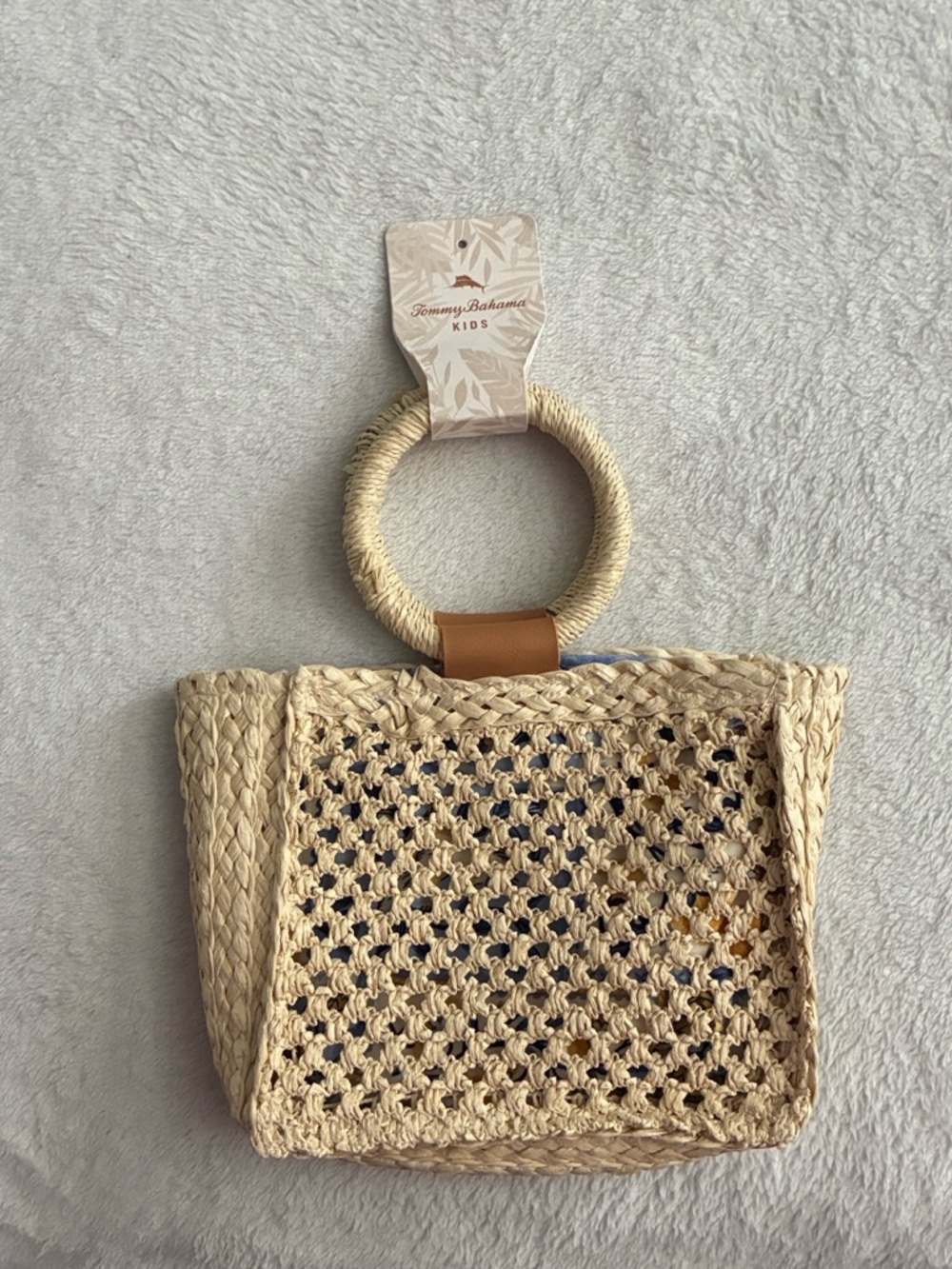 Tommy Bahama Kids Woven Straw Mini Top Handle Bag with Blue Yellow Floral Lining